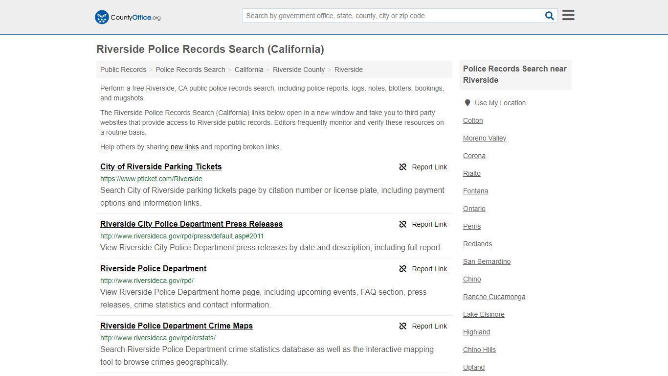 Riverside Police Records Search (California) - County Office