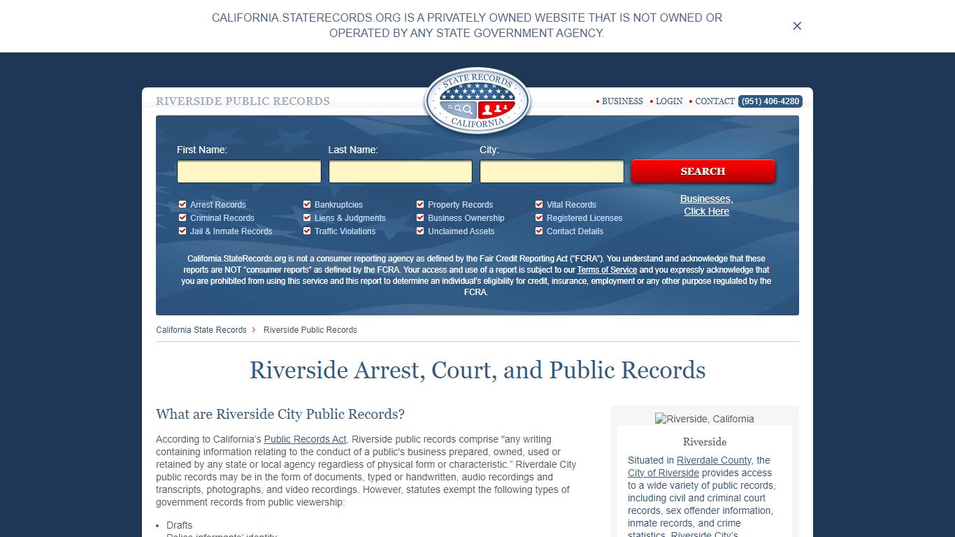 Riverside Arrest and Public Records | California.StateRecords.org